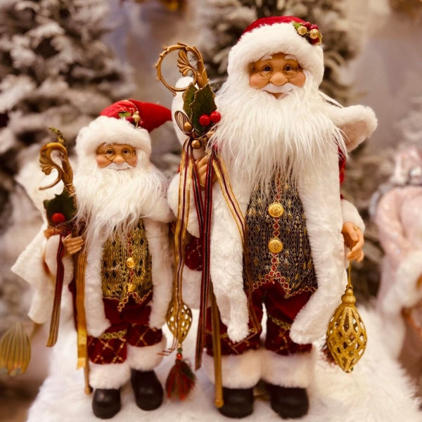 Medium and Small Standing Santa Claus Christmas Decoration in Golden, Green and White Color 45c